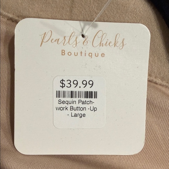 Sequin Embellished Button Down Shirt - Tan - Picture 4 of 4